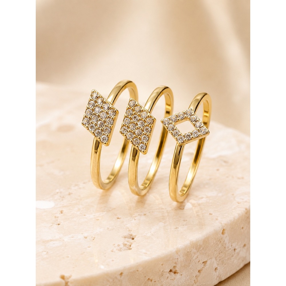 Noir Jewelry Gold Tone Cubic Zirconia Geometric Diamond Stacking Ring Set Size 8